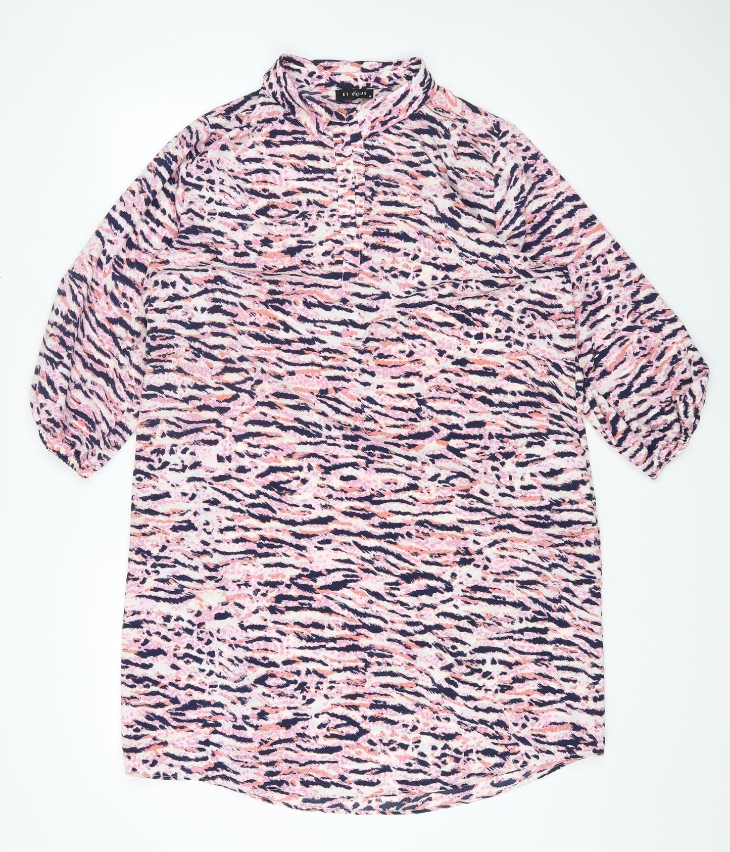 ET VOUS Womens Multicoloured Animal Print Polyester Basic T-Shirt Size 16 Collared - Tiger Print