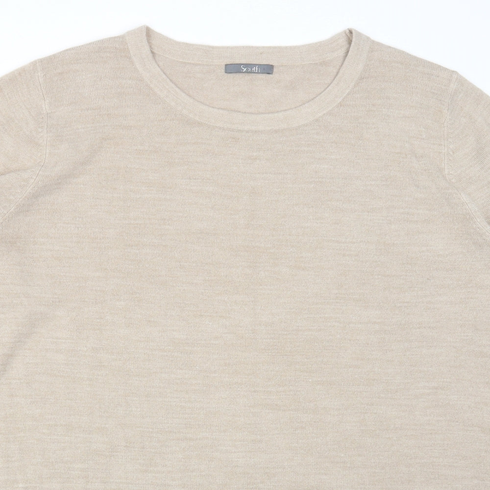 South Womens Beige Round Neck Acrylic Pullover Jumper Size 22