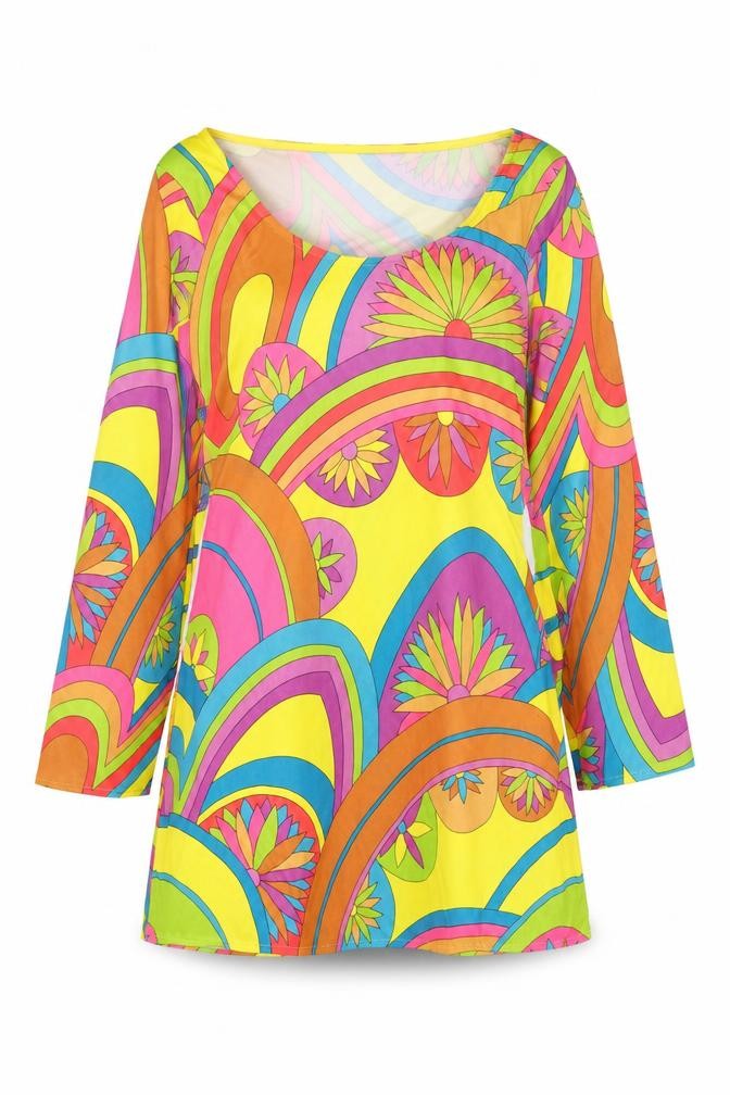 Fever Womens Multicoloured Geometric Polyester A-Line Size M Round Neck Pullover