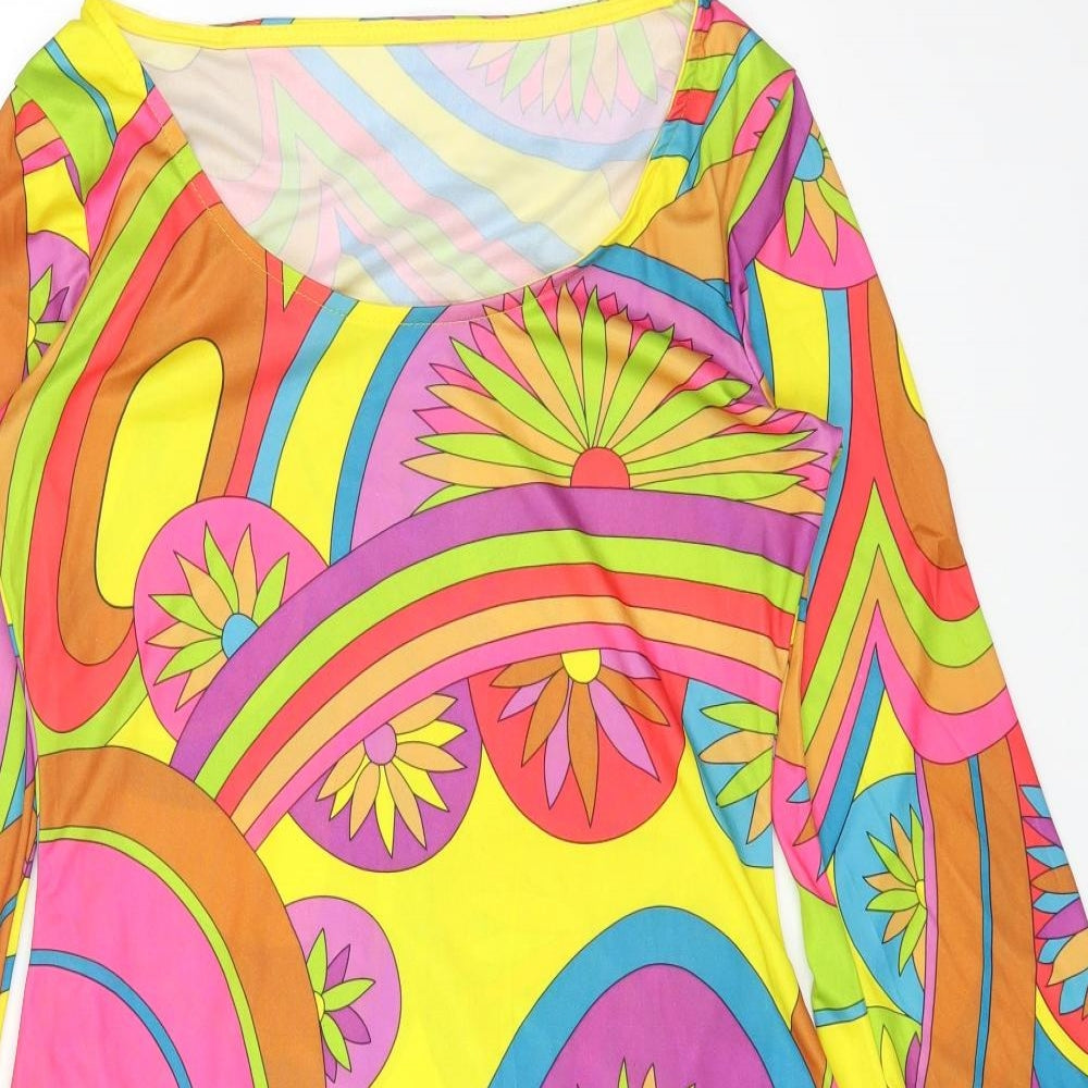 Fever Womens Multicoloured Geometric Polyester A-Line Size M Round Neck Pullover
