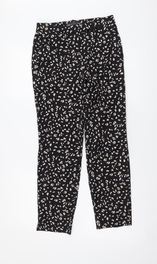 Marks and Spencer Womens Black Geometric Viscose Chino Trousers Size 6 L26 in Regular Button