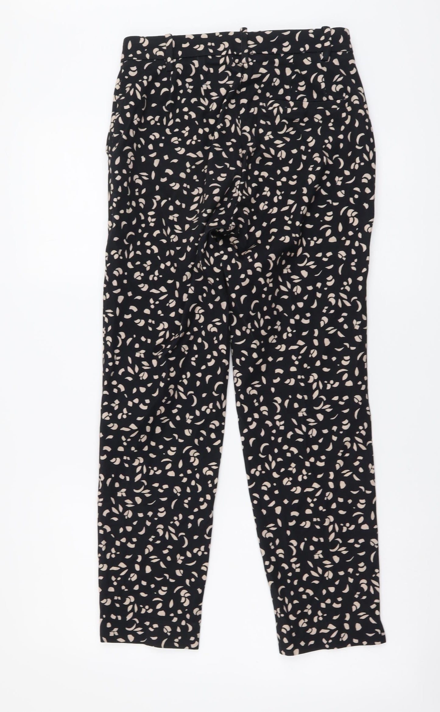Marks and Spencer Womens Black Geometric Viscose Chino Trousers Size 6 L26 in Regular Button