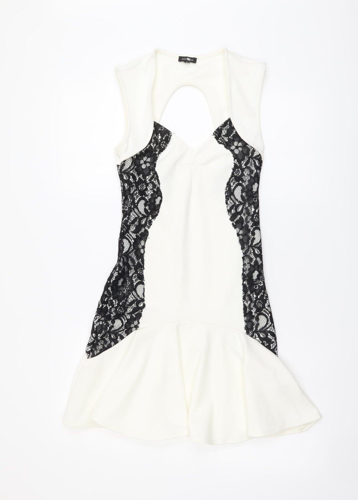 River Island Womens Ivory Polyester Mermaid Size 6 V-Neck Zip - Lace Detail