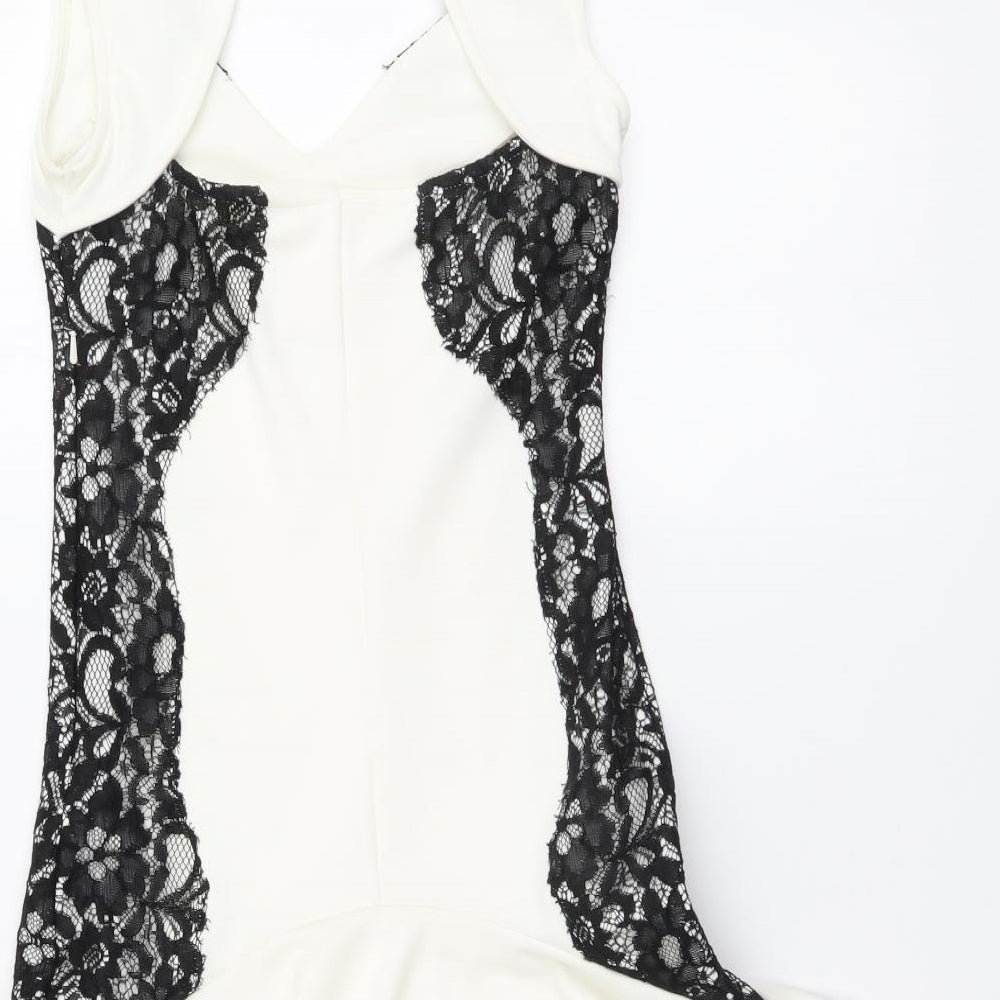 River Island Womens Ivory Polyester Mermaid Size 6 V-Neck Zip - Lace Detail