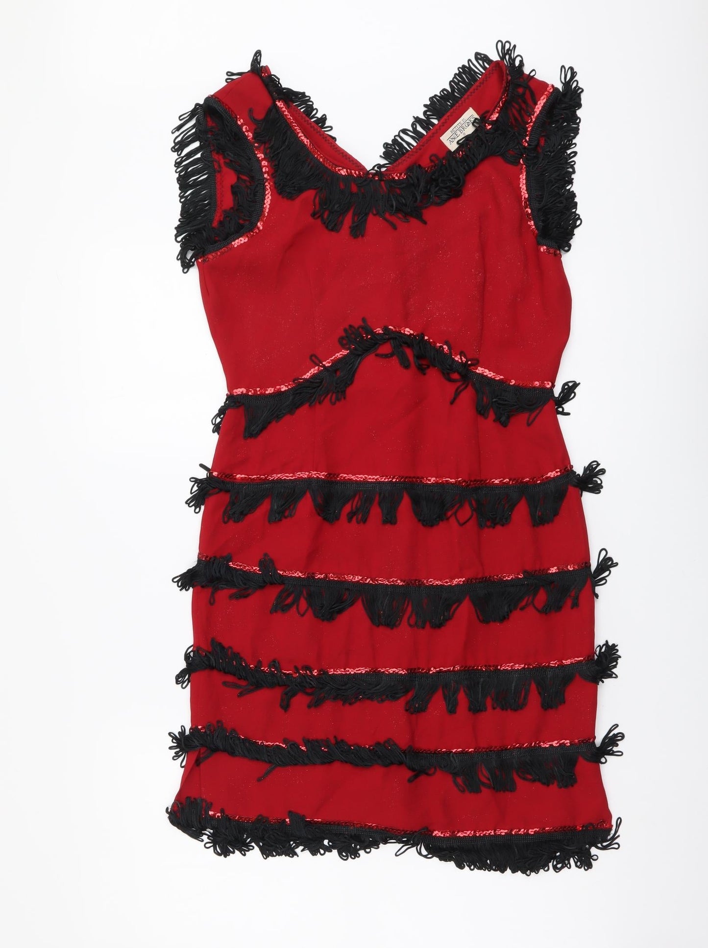 Annie Brooks Womens Red Polyester Mini Size 8 V-Neck Zip