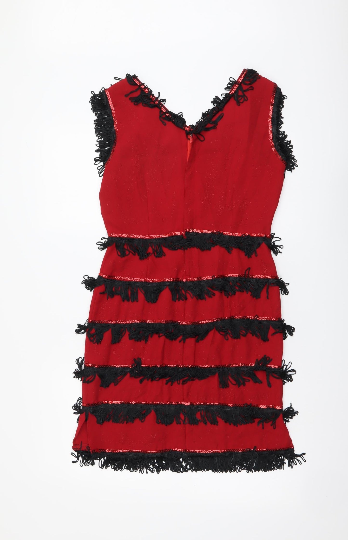 Annie Brooks Womens Red Polyester Mini Size 8 V-Neck Zip