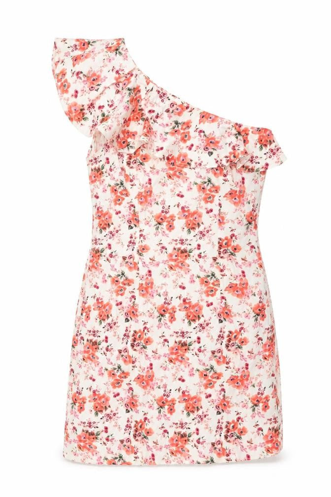 Warehouse Womens Multicoloured Floral Cotton Mini Size 12 One Shoulder Zip