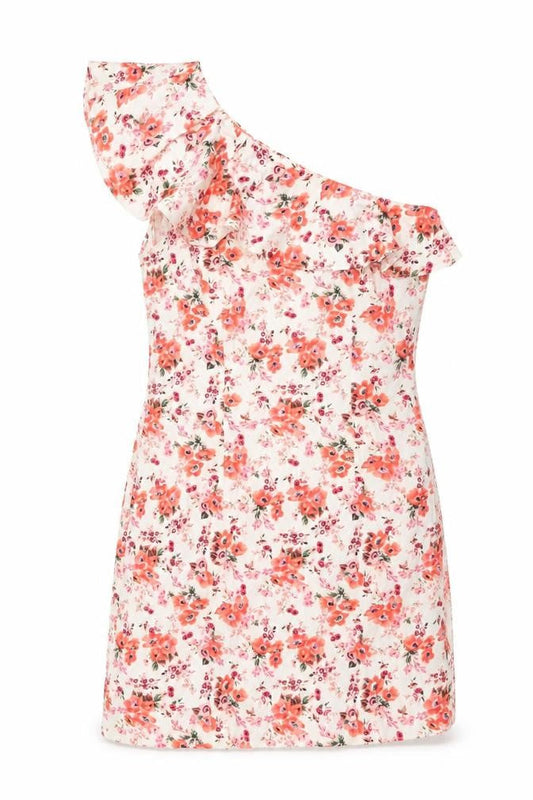 Warehouse Womens Multicoloured Floral Cotton Mini Size 12 One Shoulder Zip