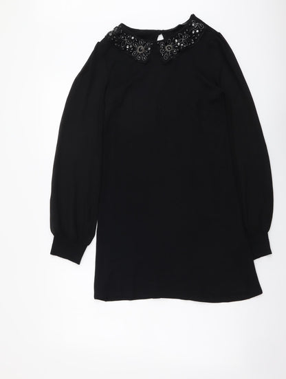 Dorothy Perkins Womens Black Polyester A-Line Size 8 Collared Pullover