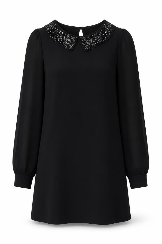 Dorothy Perkins Womens Black Polyester A-Line Size 8 Collared Pullover