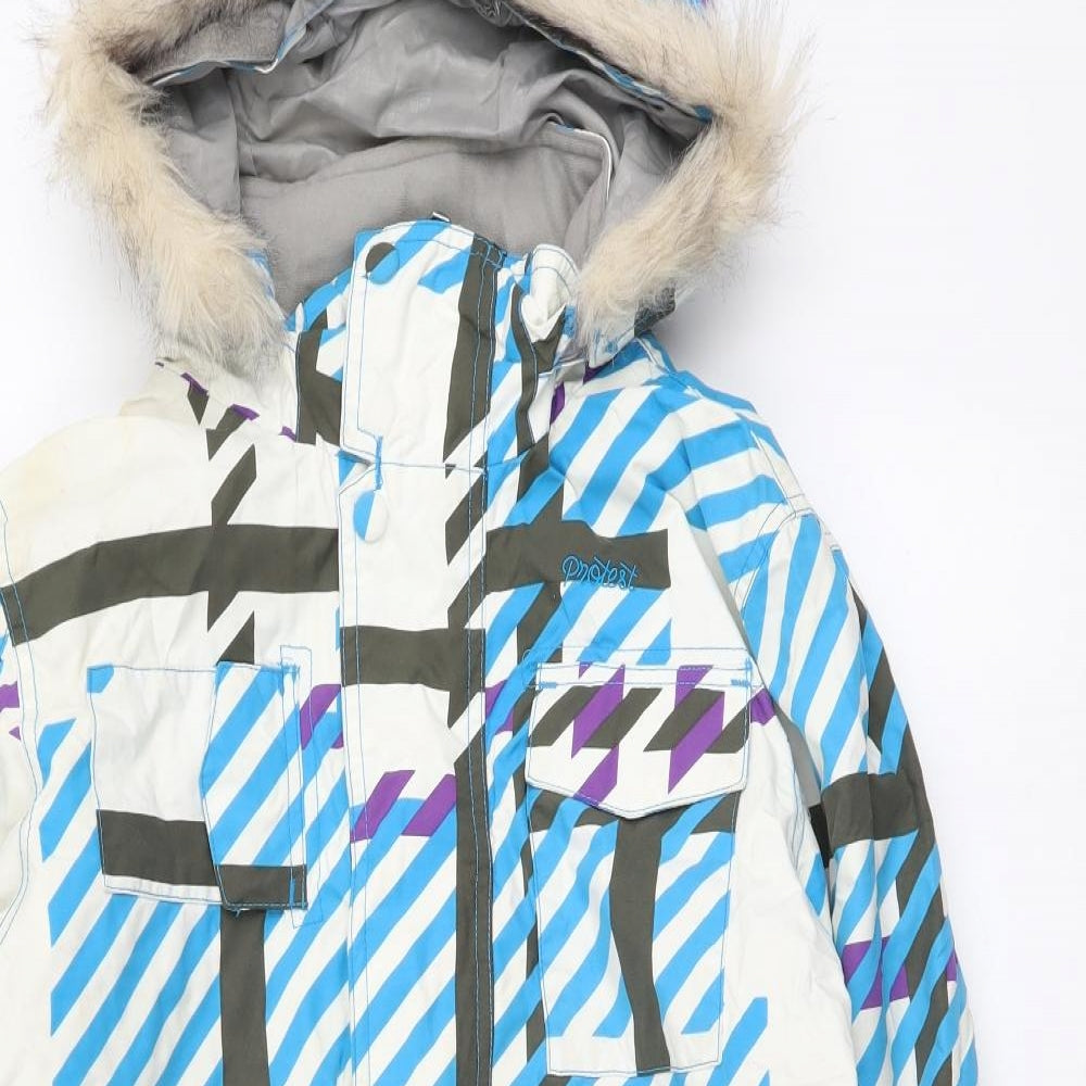 Protest Womens Multicoloured Geometric Rain Coat Coat Size S Zip
