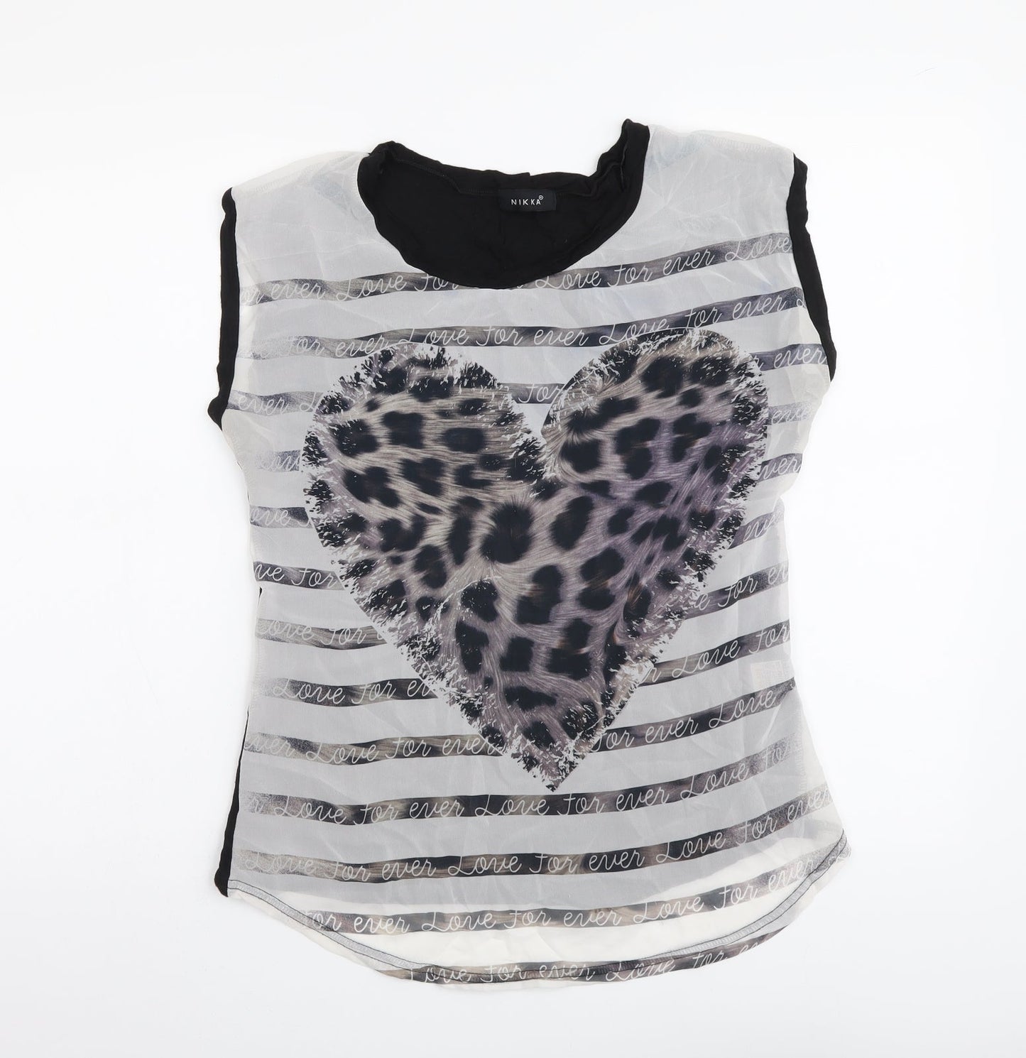 Nikka Womens Multicoloured Geometric Polyester Basic T-Shirt Size M Boat Neck