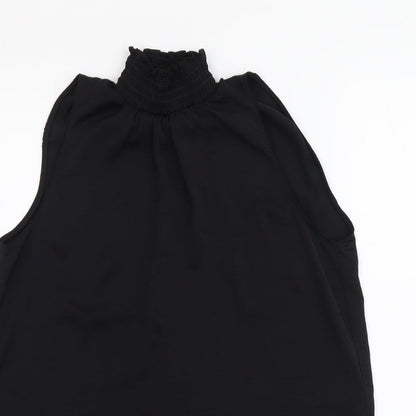 River Island Womens Black Polyester Basic T-Shirt Size 6 Mock Neck
