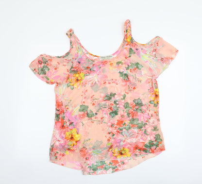 Parisian Collection Womens Multicoloured Floral Polyester Basic Blouse Size 8 Scoop Neck - Cold Shoulder