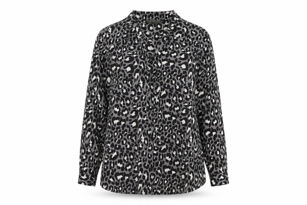 Blooming Marvellous Womens Grey Animal Print Polyester Basic Blouse Size 10 V-Neck - Leopard Pattern