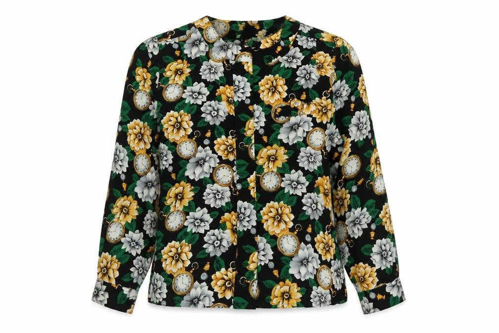 Collection Womens Multicoloured Floral Polyester Basic Button-Up Size 10 V-Neck