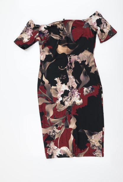 Next Womens Multicoloured Floral Polyester Bodycon Size 10 Off the Shoulder Pullover