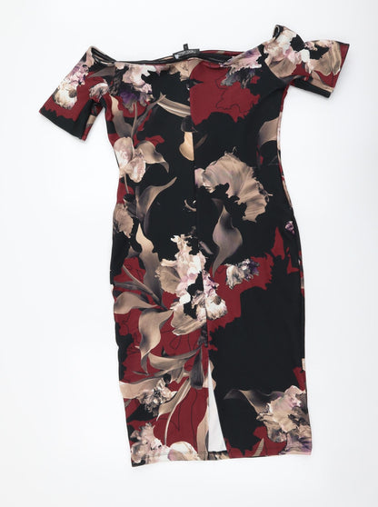 Next Womens Multicoloured Floral Polyester Bodycon Size 10 Off the Shoulder Pullover