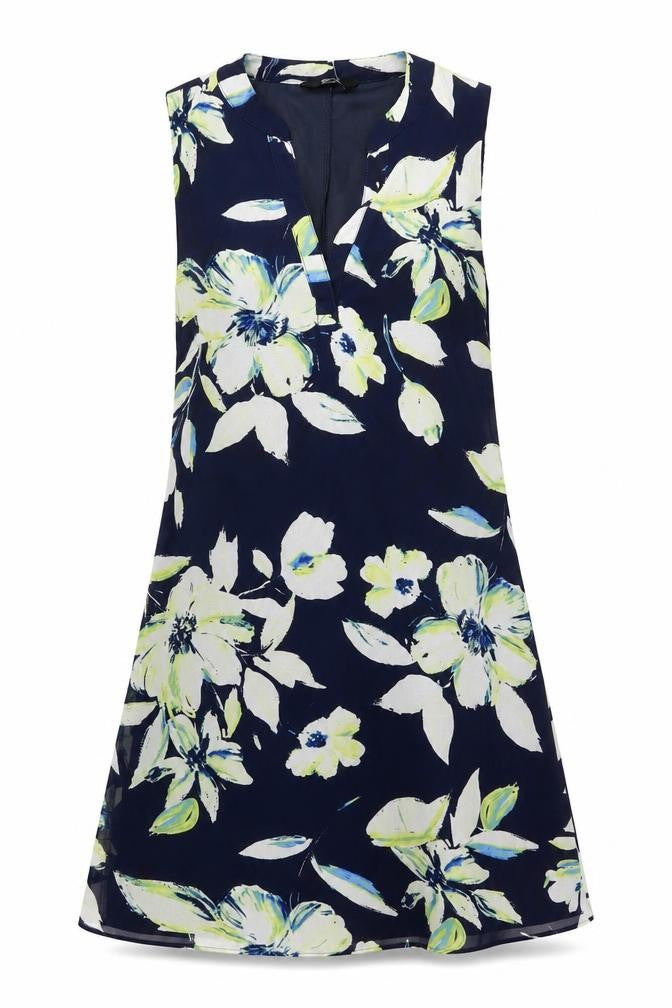 F&F Womens Blue Floral Polyester A-Line Size 8 V-Neck Pullover