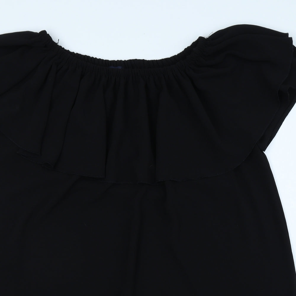 Queenie London Womens Black Polyester Basic Blouse Size M Off the Shoulder - Size M-L
