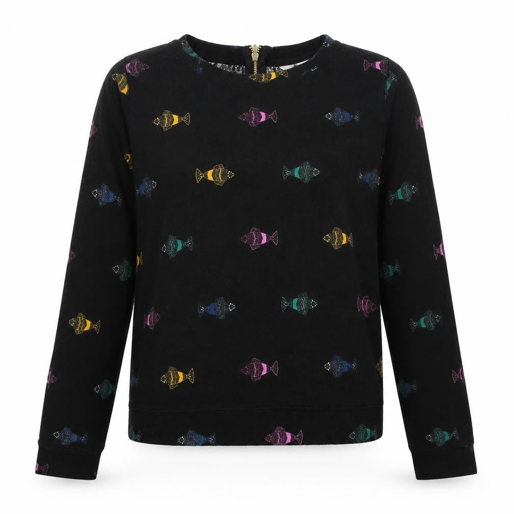 H&M Womens Black Geometric Polyester Pullover Sweatshirt Size S Zip - Fish Print