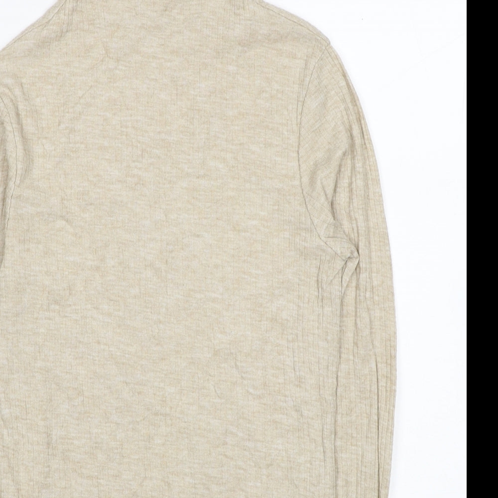 River Island Womens Beige Mock Neck Polyester Pullover Jumper Size 10 - Ribbed