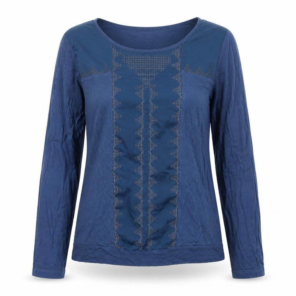 ORSAY Womens Blue Geometric Viscose Basic Blouse Size M Scoop Neck
