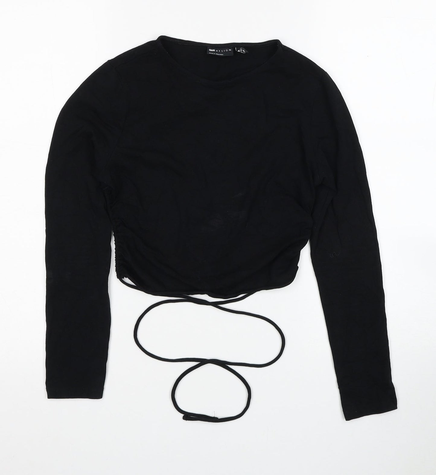 ASOS Womens Black Cotton Cropped Blouse Size 8 Round Neck
