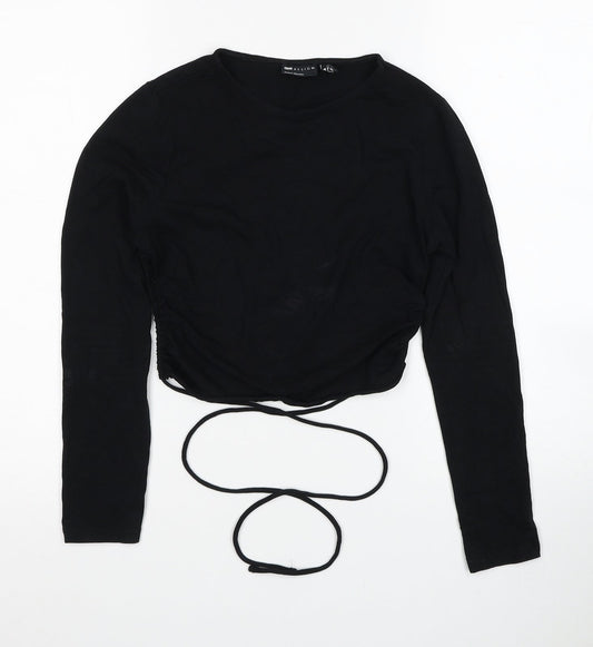 ASOS Womens Black Cotton Cropped Blouse Size 8 Round Neck