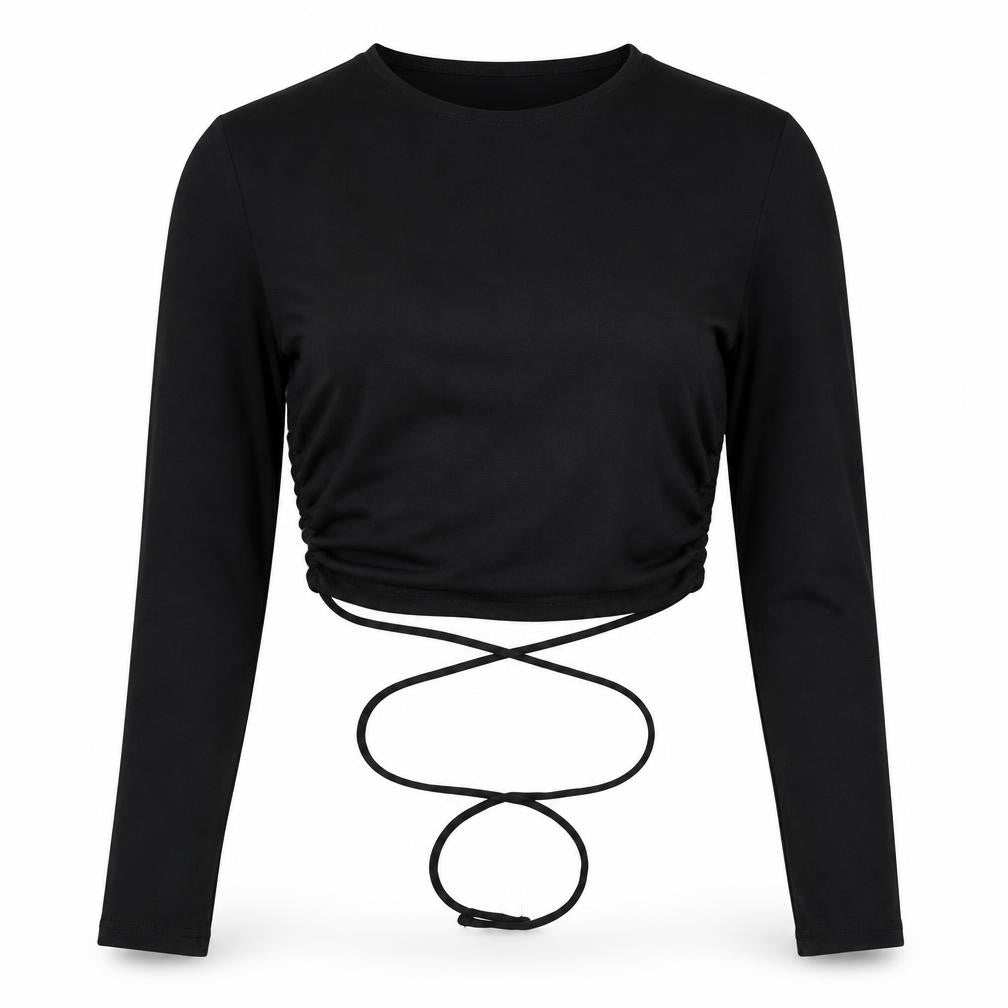ASOS Womens Black Cotton Cropped Blouse Size 8 Round Neck