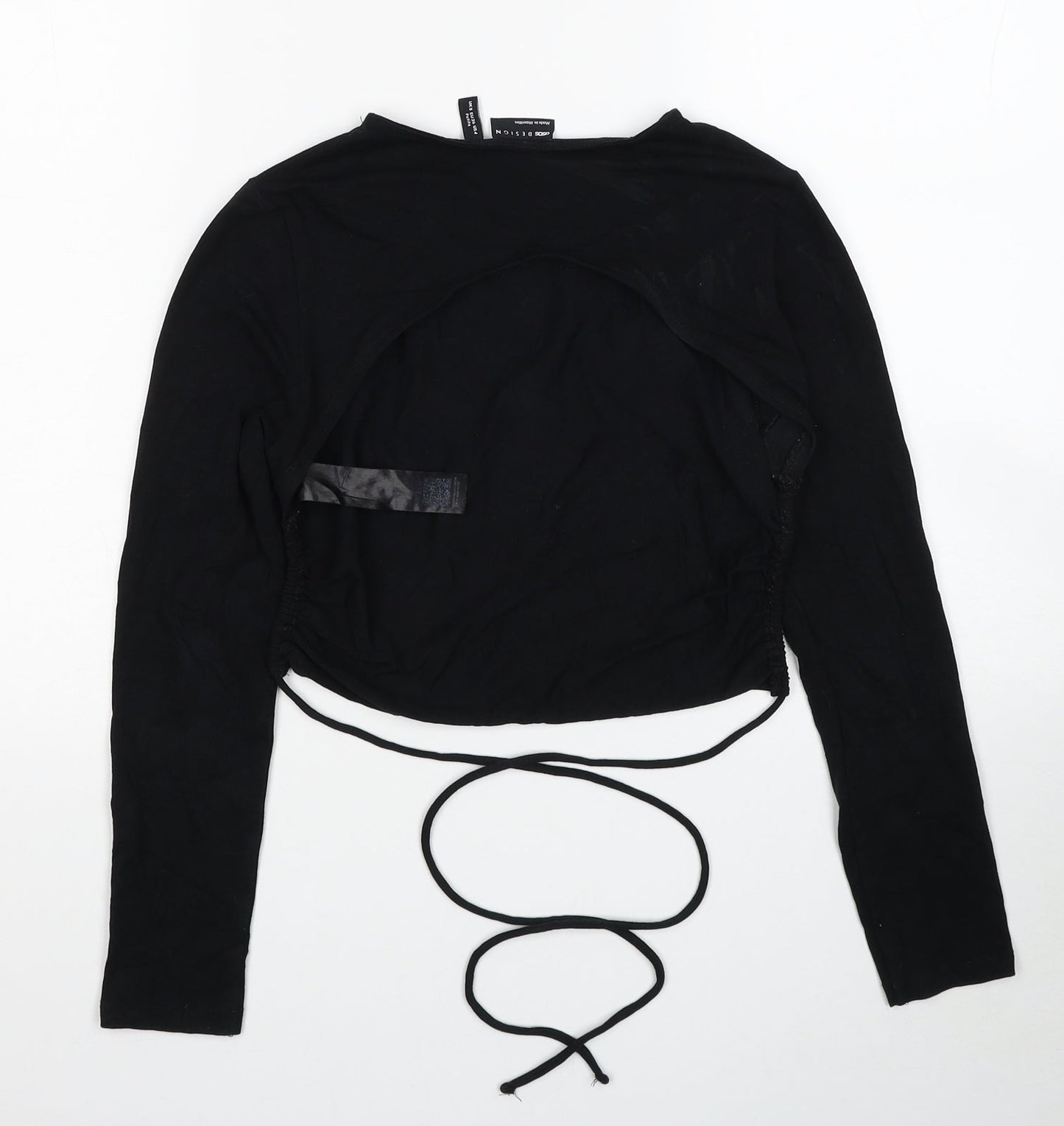 ASOS Womens Black Cotton Cropped Blouse Size 8 Round Neck