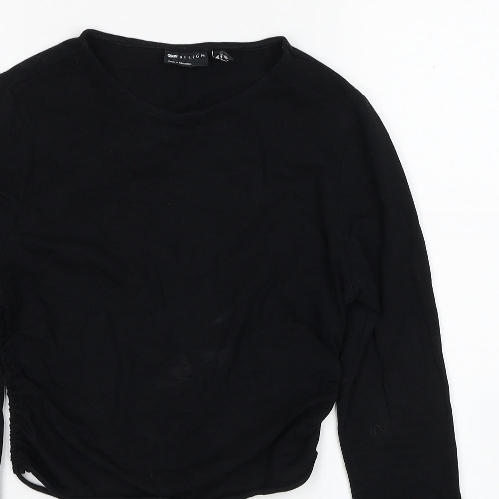 ASOS Womens Black Cotton Cropped Blouse Size 8 Round Neck