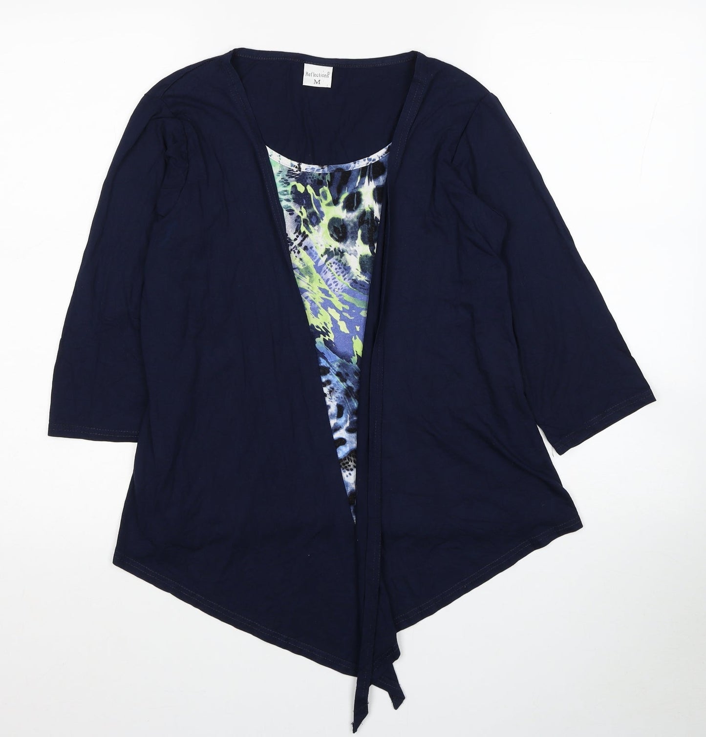 Reflections Womens Multicoloured Animal Print Viscose Basic Blouse Size M Scoop Neck - Cardigan Effect
