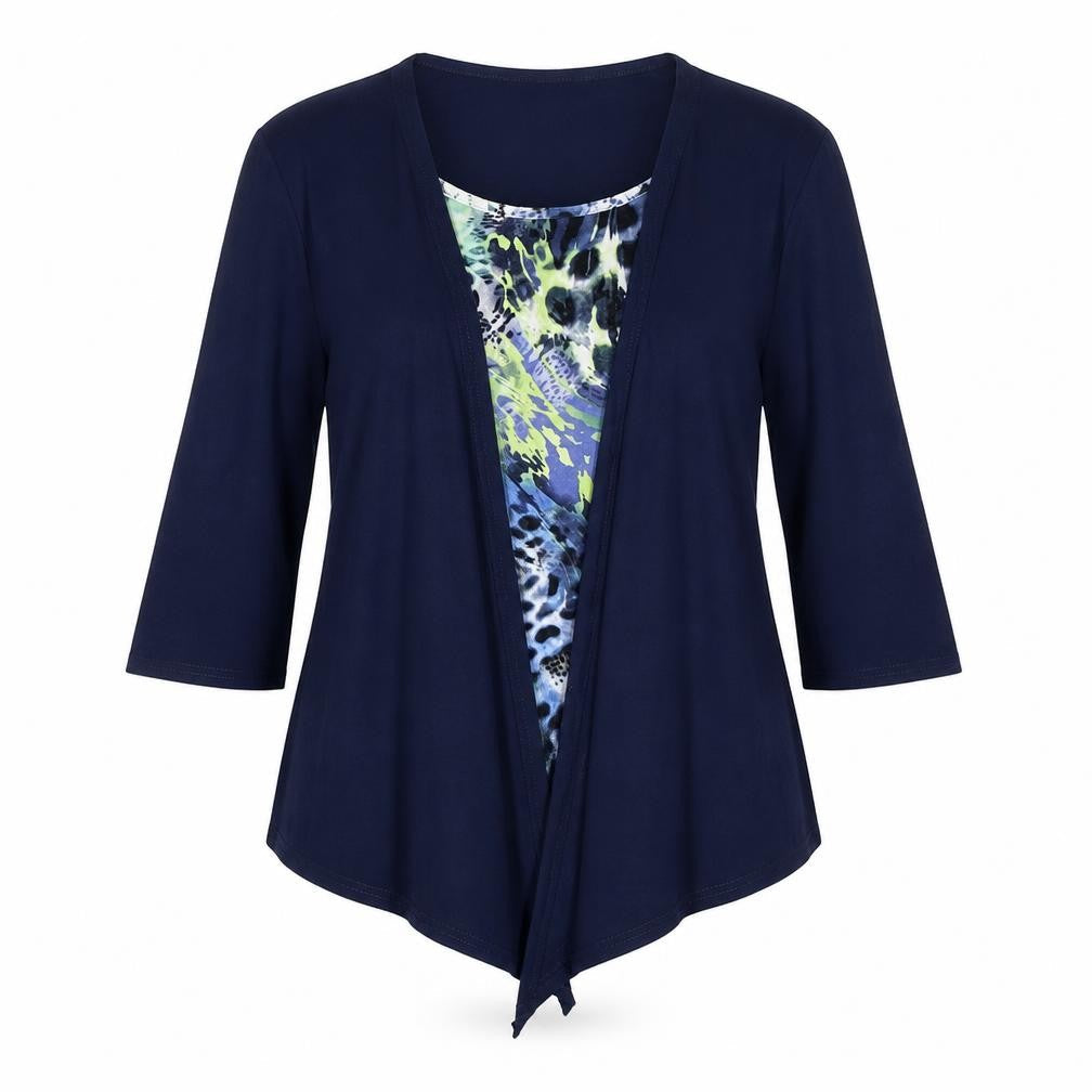 Reflections Womens Multicoloured Animal Print Viscose Basic Blouse Size M Scoop Neck - Cardigan Effect