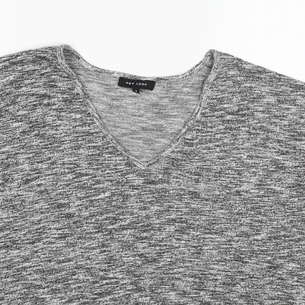 New Look Womens Grey V-Neck Viscose Pullover Jumper Size S