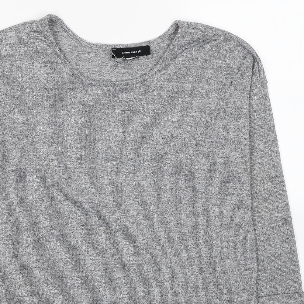Atmosphere Womens Grey Polyester Jersey Blouse Size 6 Scoop Neck