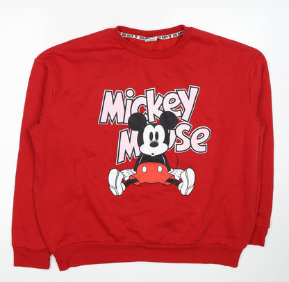 Preloved Disney Womens Red Polyester Pullover Sweatshirt Size 14 Pullover - Mickey Mouse - Front