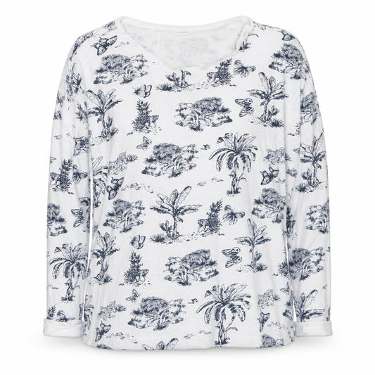 Springfield Womens White Geometric Cotton Basic T-Shirt Size L Scoop Neck - Forest Print