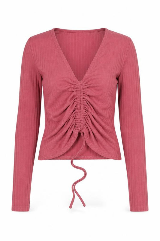 New Look Womens Pink Polyester Cropped Blouse Size 6 V-Neck