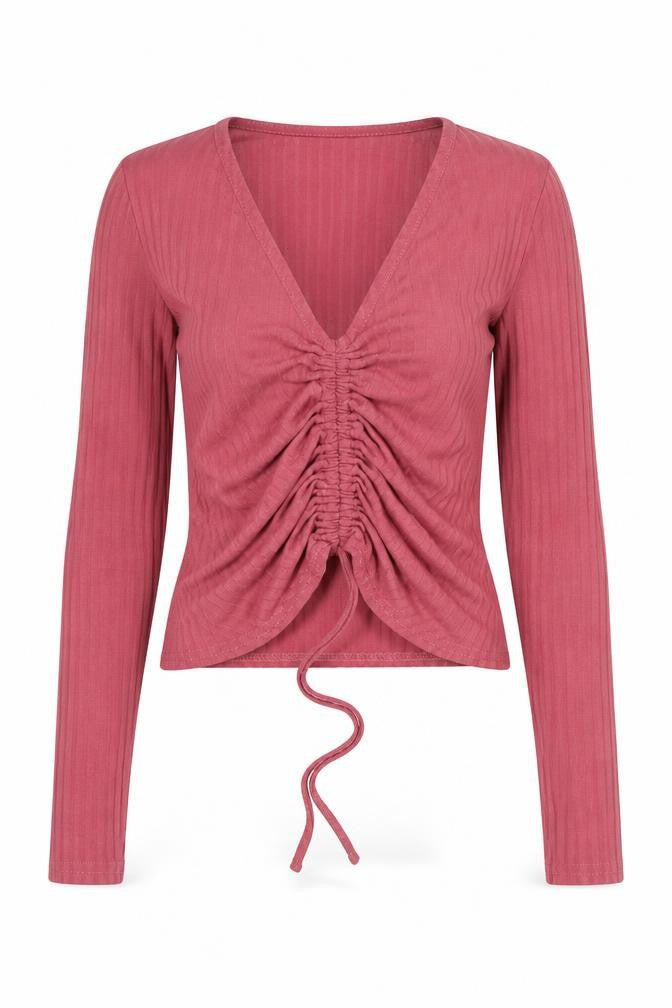 New Look Womens Pink Polyester Cropped Blouse Size 6 V-Neck