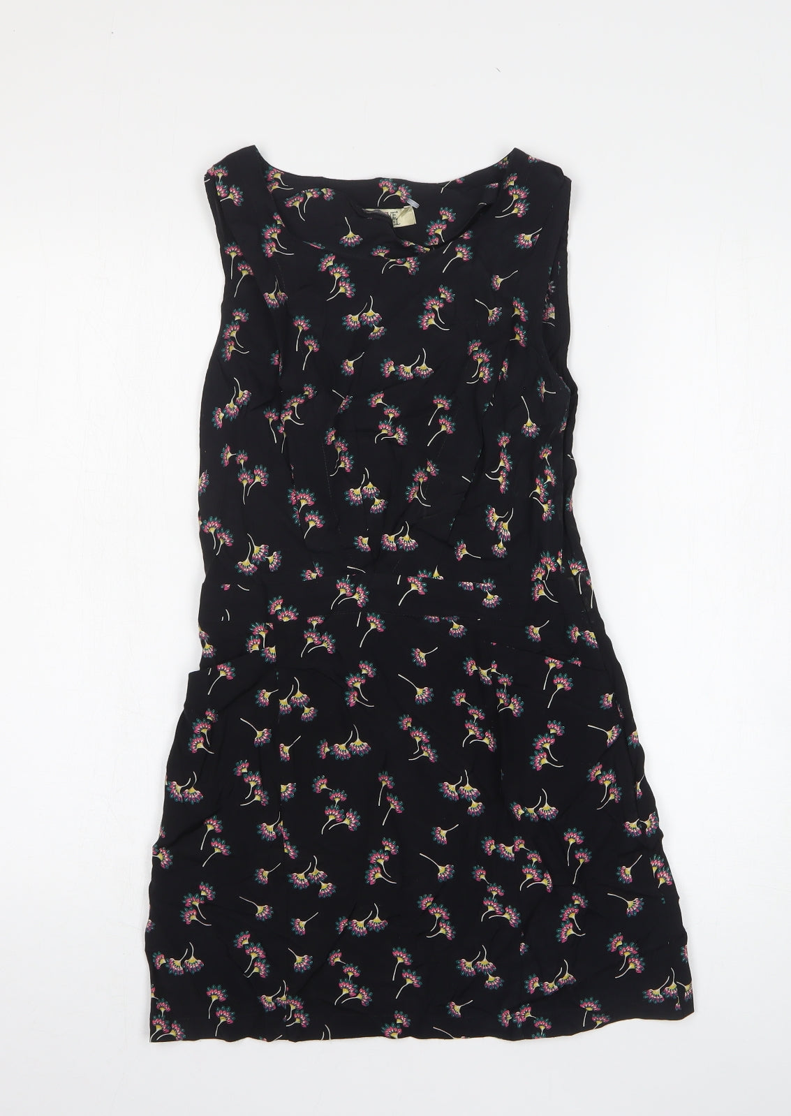 Love Label Womens Black Floral Viscose Tank Dress Size 8 Round Neck Pullover