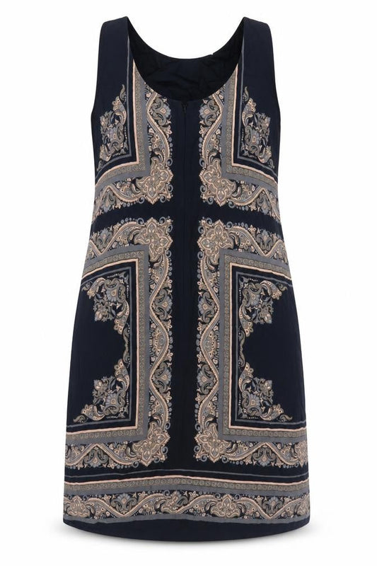 Monsoon Womens Black Geometric Polyester Tank Dress Size 12 Round Neck Zip
