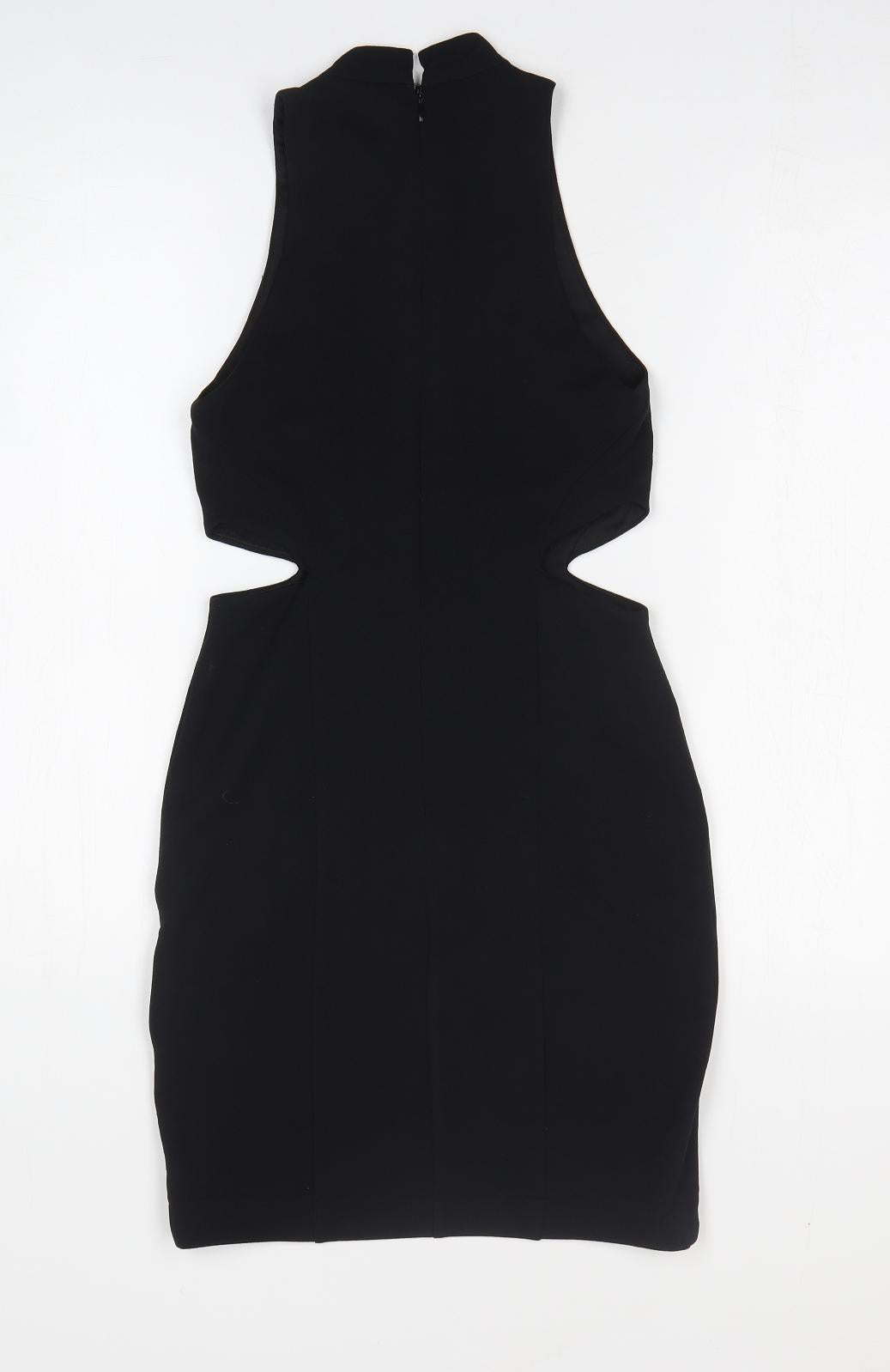 Topshop Womens Black Polyester Bodycon Size 6 Mock Neck Pullover