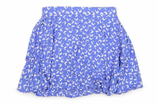 Monki Womens Blue Geometric Viscose Flare Skirt Size XS - Dolphin Pattern