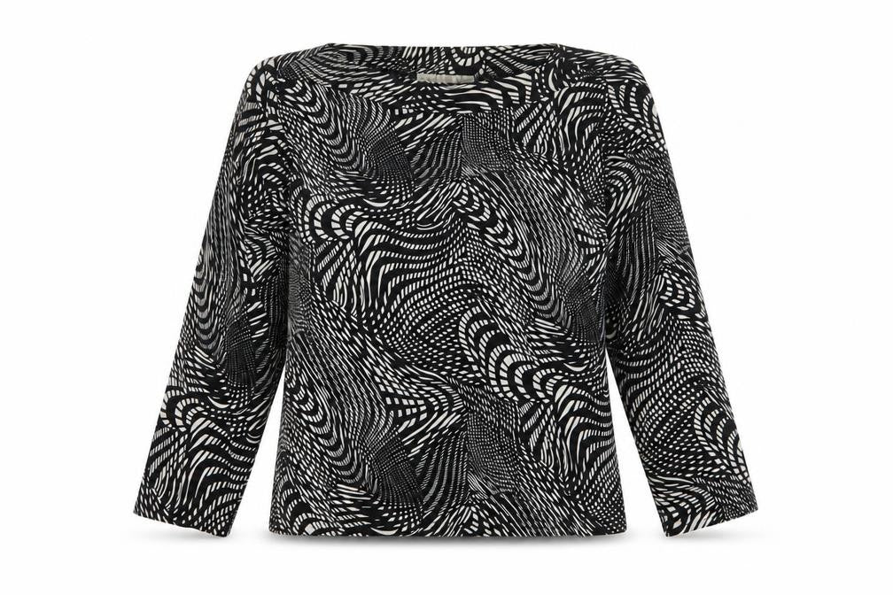 Citrus Womens Black Geometric Polyester Basic T-Shirt Size 12 Round Neck