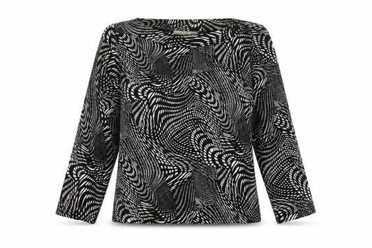 Citrus Womens Black Geometric Polyester Basic T-Shirt Size 12 Round Neck