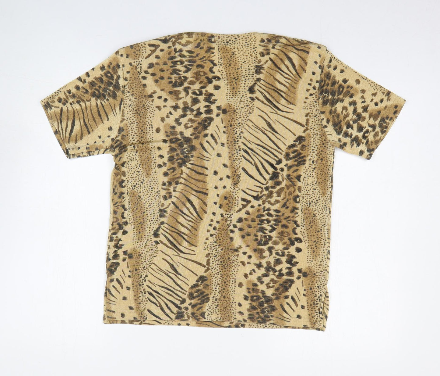 Pure & Natural Womens Brown Animal Print Polyester Basic T-Shirt Size 10 Round Neck - Leopard Tiger Print