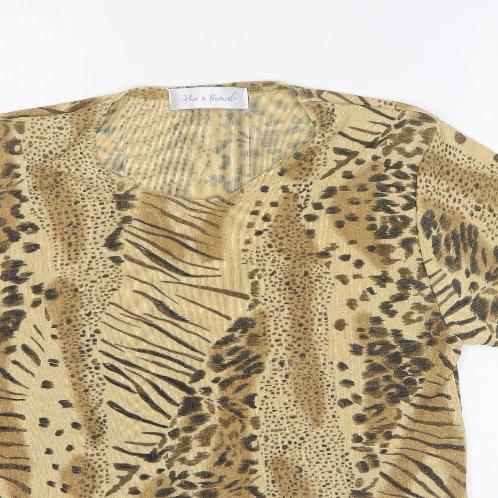 Pure & Natural Womens Brown Animal Print Polyester Basic T-Shirt Size 10 Round Neck - Leopard Tiger Print