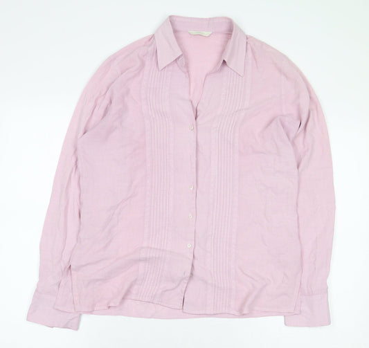 Marks and Spencer Womens Pink Viscose Basic Button-Up Size 12 V-Neck