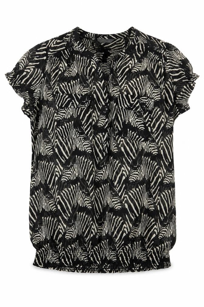 Marks & Spencer Womens Black Animal Print Polyester Basic Blouse Size 10 V-Neck - Zebra Print